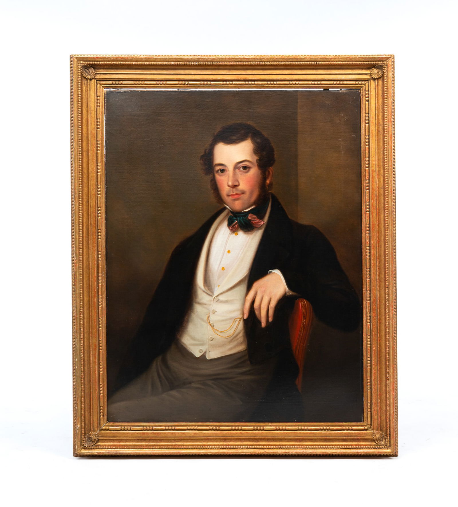 AMERICAN SCHOOL OIL ON CANVAS PORTRAIT OF A GENTLEMAN. (1 of 4)