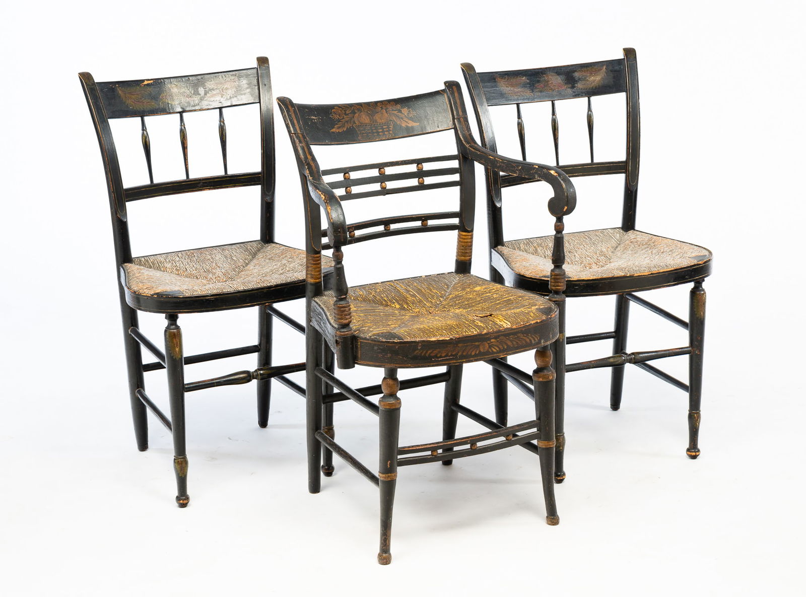 THREE AMERICAN CLASSICAL PAINTED AND GILT-STENCILED "FANCY" CHAIRS. (1 of 7)