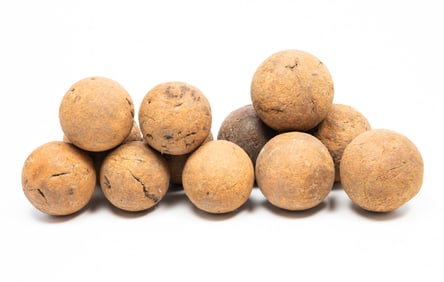 TWELVE BURL BOCCE BALLS.
