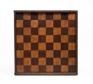 AMERICAN WALNUT, MAPLE, AND PARQUETRY GAMEBOARD.