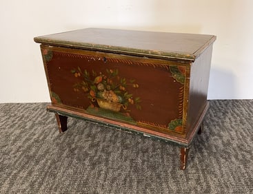 AMERICAN PAINT-DECORATED PINE BLANKET CHEST.