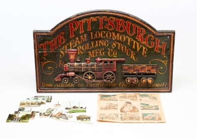 PITTSBURGH STEAM LOCOMOTIVE SIGN AND MISCELLANEOUS EPHEMERA.