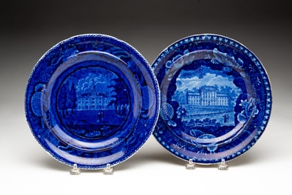 TWO ENOCH WOOD HISTORICAL BLUE STAFFORDSHIRE PLATES WITH KENTUCKY SCENES.