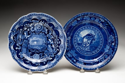 TWO HISTORICAL BLUE STAFFORDSHIRE STATES PLATES, INCL. CLEWS AND MAYER.