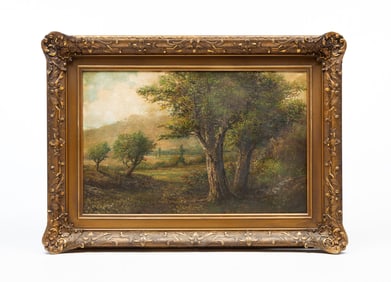 FRAMED WOODSY LANDSCAPE SIGNED WINTON HAWR.