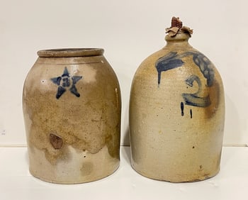 TWO AMERICAN COBALT-DECORATED STONEWARE VESSELS.