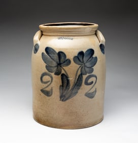 LYONS, NEW YORK TWO GALLON COBALT-DECORATED STONEWARE JAR.