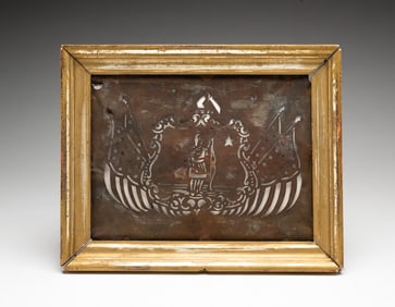 MASSACHUSETTS STATE SEAL BRASS STENCIL IN GILTWOOD FRAME.