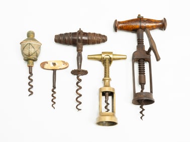 COLLECTION OF FIVE CORKSCREWS.