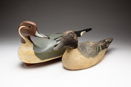 TWO AMERICAN CARVED AND PAINTED PINTAIL DUCK DECOYS, INCL. PAUL ARNESS (AMERICAN, B. 1937).