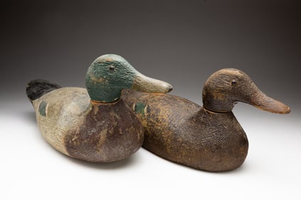 PAIR OF AMERICAN CARVED AND PAINTED MALLARD DUCK DECOYS.