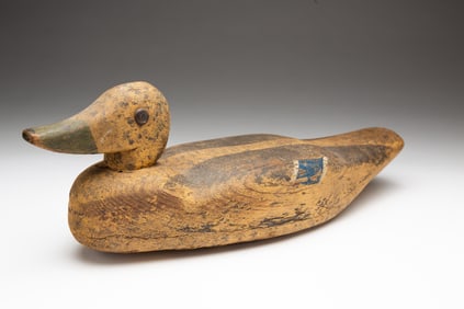 AMERICAN CARVED AND PAINTED MALLARD HEN DUCK DECOY.