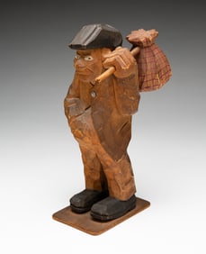 FOLK ART CARVED AND PAINTED HOBO FIGURE.