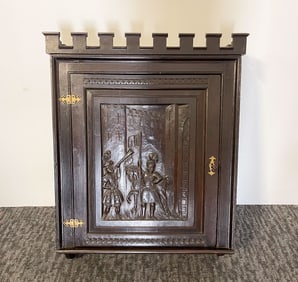 RENAISSANCE REVIVAL CARVED OAK HANGING COURT CUPBOARD.