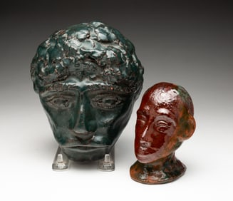 TWO AMERICAN FOLK ART MOLDED CLAY BUSTS.