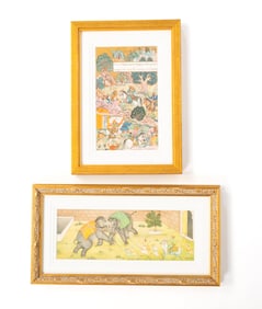 TWO MUGHAL MINIATURE PAINTINGS.