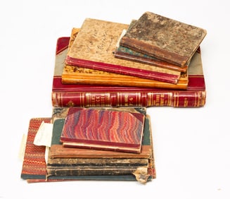 COLLECTION OF LEDGERS AND DAYBOOKS, INCL. BEAUFTIFUL HALF-LEATHER EXAMPLE.