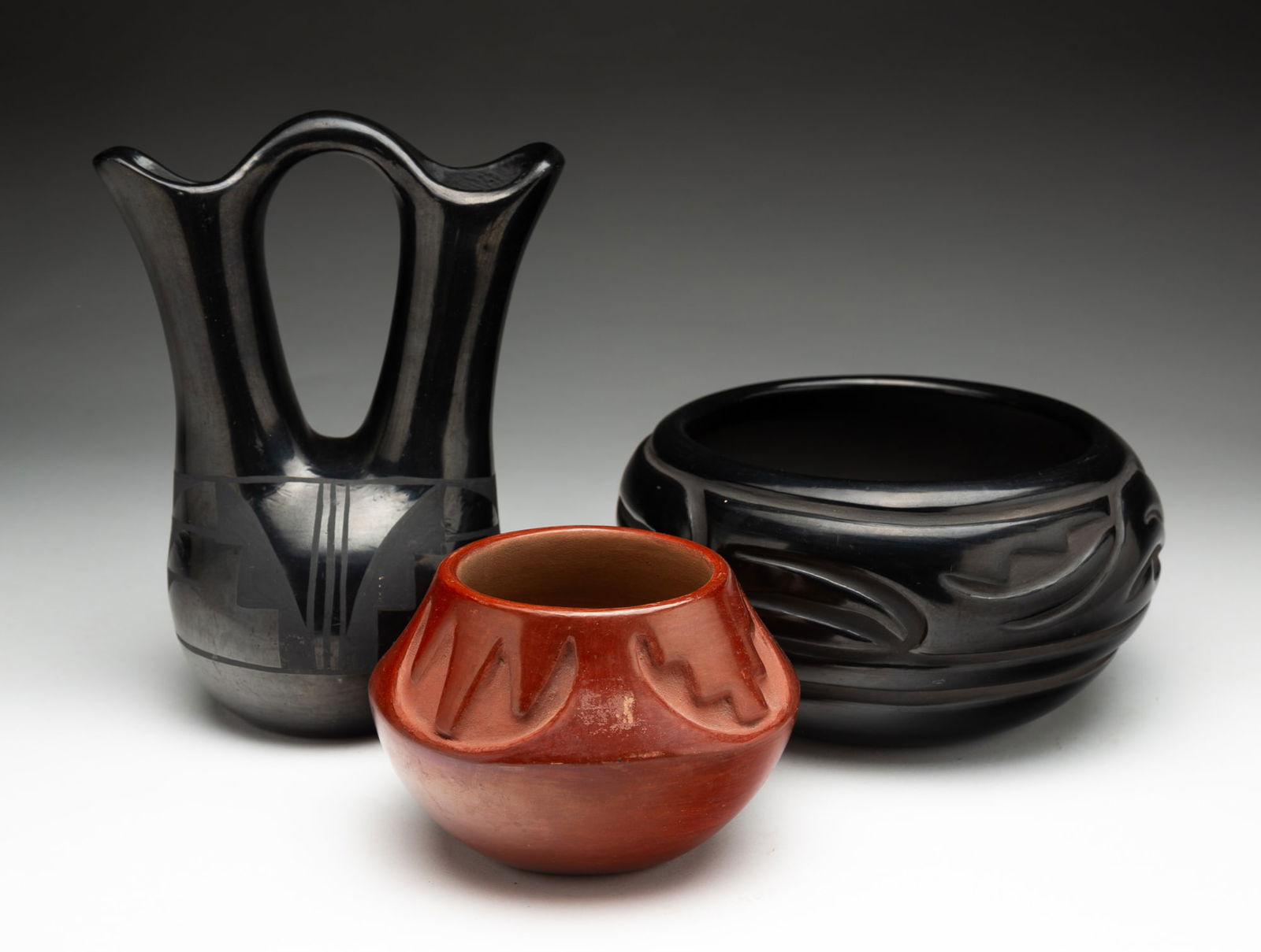 NICOLASA NARANJO, ROSE NARANJO, AND LEGORIA TAFOYA SANTA CLARA PUEBLO EARTHENWARE VESSELS. (1 of 6)