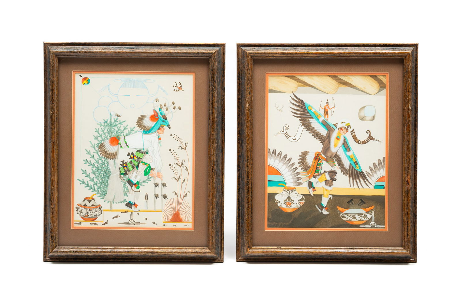 RAFAEL MEDINA (ZIA PUEBLO, 1929-1998) "THE ZIA PUEBLO DEER DANCE" AND "THE EAGLE DANCER" GOUACHE ON (1 of 4)