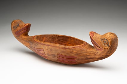 SIGNED NORTHWEST COAST CARVED FEAST BOWL.