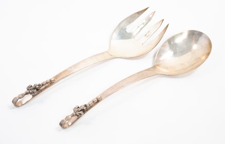 TWO-PIECE F. RAMIREZ (MEXICO) MODERNIST STERLING SILVER BLOSSOM SALAD SET.