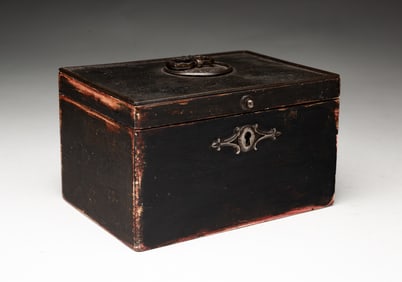 ENGLISH EBONIZED TEA CADDY.