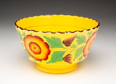 ENGLISH FLORAL-DECORATED CANARY WASTE BOWL.