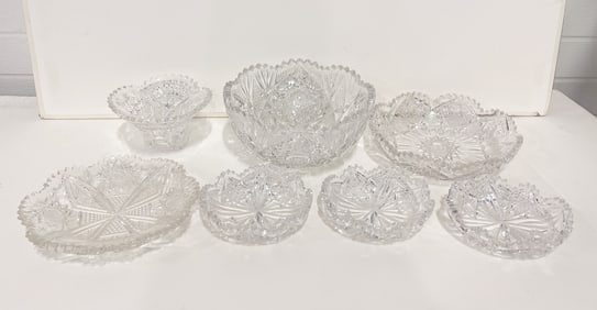 SEVEN PIECES OF BRILLIANT PERIOD CUT GLASS.
