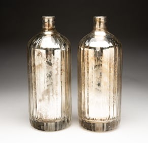 TWO J. MILLS & SONS MERCURY GLASS SELTZER BOTTLES.