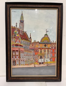 EMERIK FEJES (CROATIAN, 1904-1969) "PARIS" TEMPERA ON PAPER OF LA SAINTE CHAPPELLE.