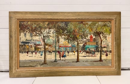 ANTONIO DEVITY (ITALIAN, 1901-1993) OIL ON CANVAS OF PARISIAN STREET SCENE.