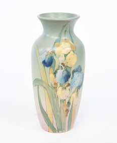 SARAH R. MCLAUGHLIN (AMERICAN, 1872-1939) FOR WELLER POTTERY CO. EARTHENWARE IRIS-DECORATED VASE.