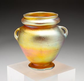 TIFFANY FAVRILE ART GLASS CABINET VASE.