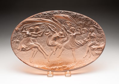 ART DECO PICTORAL GLASS PLAQUE.
