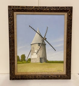 ROGER DELAPORTE (FRENCH, 1907-1969) "MOULIN A VENT" OIL ON CANVAS OF WINDMILL.