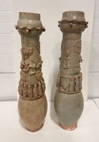 TWO CHINESE QINGBAI GLAZED FUNERARY URNS.