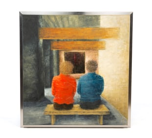 ERICA HOPPER (AMERICAN, B. 1949) "FIRST DATE" LIMITED EDITION HAND-EMBELLISHED GICLEE ON CANVAS.