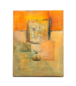 JUDITH MARSHALL (AMERICAN, B. 1943) "SEARCH FOR THE GOLDEN APPLE" MIXED MEDIA ON CANVAS.