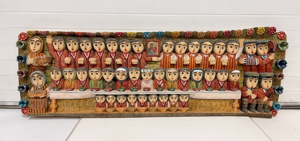 ANTONI KAMINSKI (POLAND, B. 1947) "WEDDING FEAST" CARVED AND POLYCHROMED WOOD FOLK ART SCULPTURE,
