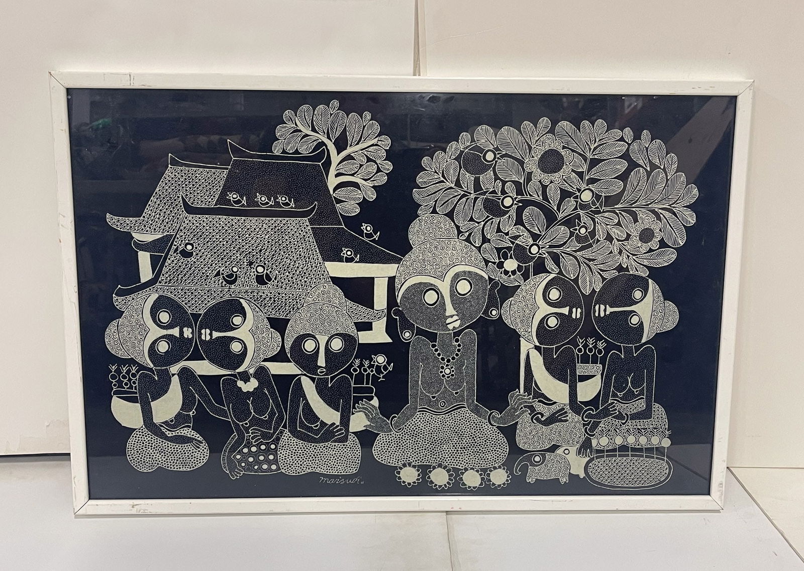 DYE RESIST IMAGE OF FIGURES ON FABRIC. (1 of 3)