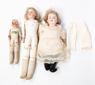 THREE EUROPEAN BISQUE-HEAD DOLLS, INCL. ARMAND MARSEILLE.