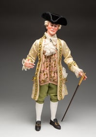 CARVED AND PAINTED WOOD AND CLOTH COLONIAL GENTLEMAN FIGURE.