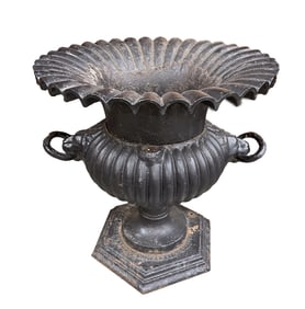 EAGLE MACHINE CO. (LANCASTER, OHIO) NEOCLASSICAL STYLE PAINTED CAST IRON GARDEN URN.