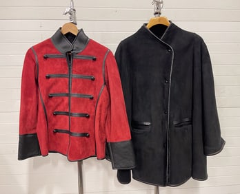 TWO SUEDE COATS WITH SHEARED LINING.