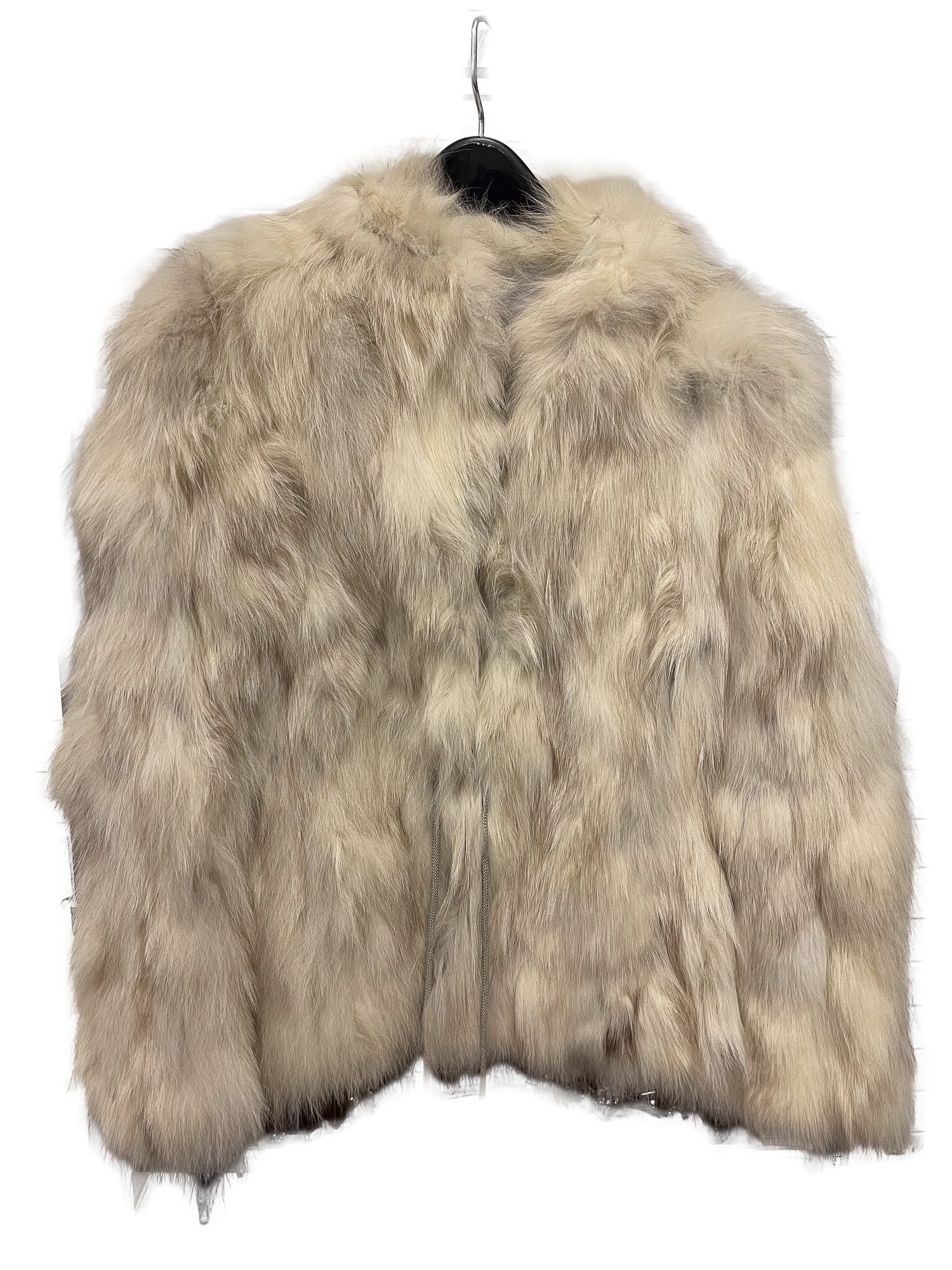GENUINE FUR BLAZER.: American, 20th Century. Blue fox fur jacket with satin lining, hook and eye closure and pull to cinch the waist. Tag from Madison's on side. 32" bust. 18" shoulder. 21" sleeve. 23.5"l. at center back.