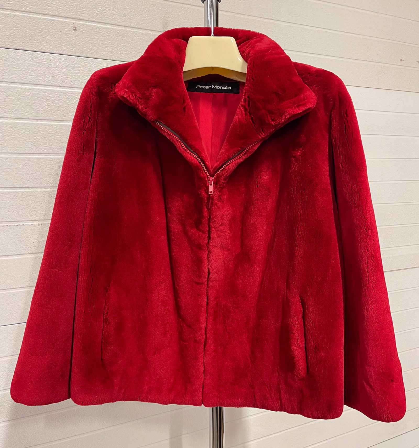 RED SHEARED FUR JACKET BY PETER MONETT. (1 of 4)