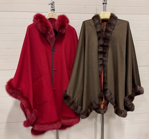 TWO FUR TRIMMED SHAWLS.