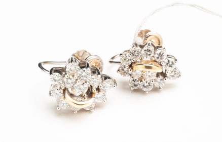 WHITE GOLD DIAMOND CLUSTER EARRINGS.