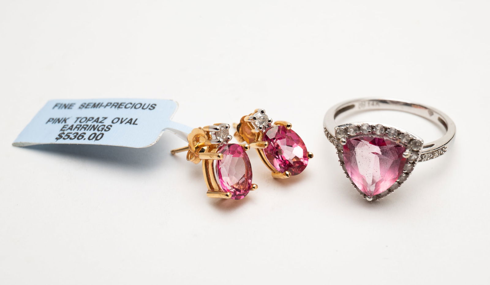 PINK TOPAZ EARRINGS AND RING. (1 of 2)