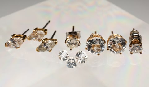 ONE PAIR DIAMOND STUD EARRINGS, STUD EARRINGS AND MORE.